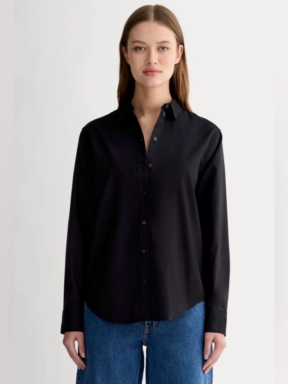 New Everlane THE MUST-HAVE SHIRT IN SILKY COTTON Black Size 6